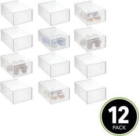 img 3 attached to 📦 mDesign Stackable Plastic Closet Storage Box with Side Opening Panel - Organize Shoes, Booties, Pumps, Sandals, Wedges, Flats, Heels, and Accessories, 12 Pack - White/Clear