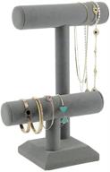 💎 7th velvet 2-tier gray velvet jewelry tower bracelet holder display stand, desktop jewelry organizer t-bar for bracelet, necklace, and home organization (gray-2 tier) logo
