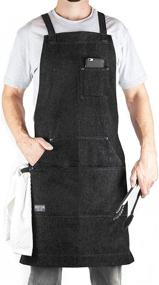 img 2 attached to 👨 Versatile and Stylish Black Denim Apron with Adjustable Crossback Design, 4 Convenient Pockets, and Generous Size of 34 x 27 Inches - Perfect for Men and Women in Various Home and Commercial Environments - Hudson Durable Goods