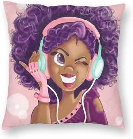 img 3 attached to 🎶 SARA NELL African American Black Art Throw Pillow Cases - Afrocentric Black Girl with Purple Hair - Love for Music - Decorative Pillow Covers - 18 x 18 inch Cushion Covers with Zipper