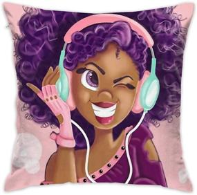 img 4 attached to 🎶 SARA NELL African American Black Art Throw Pillow Cases - Afrocentric Black Girl with Purple Hair - Love for Music - Decorative Pillow Covers - 18 x 18 inch Cushion Covers with Zipper