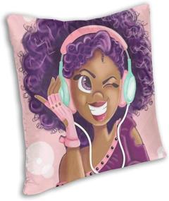 img 2 attached to 🎶 SARA NELL African American Black Art Throw Pillow Cases - Afrocentric Black Girl with Purple Hair - Love for Music - Decorative Pillow Covers - 18 x 18 inch Cushion Covers with Zipper
