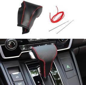 img 4 attached to 🚗 Black Leather Gear Shift Knob Cover & Boots for Honda CR-V 2017-2021 - Automatic Transmission Shift Lever Sheath