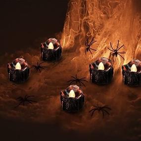 img 4 attached to 🎃 eLander Halloween Decorations Tea Lights, Battery Operated, Flickering Amber Yellow Flameless Candles [12 Pack]