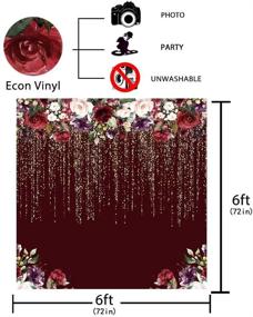 img 3 attached to Burgundy Red Flowers Backdrop: Golden Glitter Floral Décor for Birthday, Bridal Shower, Wedding, and Anniversary Photography!