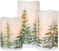 🎄 eldnacele green tree christmas deco flameless flickering candles: battery operated led candles with timers - pack of 3 tiered pillars logo