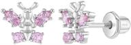 🦋 925 sterling silver pink cz butterfly girl screw back earrings - butterfly studs for young girls & pre-teens with enhanced seo logo