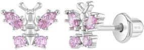 img 4 attached to 🦋 925 Sterling Silver Pink CZ Butterfly Girl Screw Back Earrings - Butterfly Studs for Young Girls & Pre-Teens with Enhanced SEO