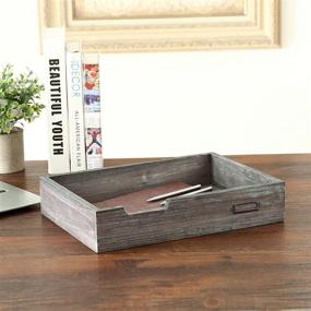 img 2 attached to Rustic Brown Wood Stackable Document Tray: Stylish Desktop File Organizer with Metal Label Holder