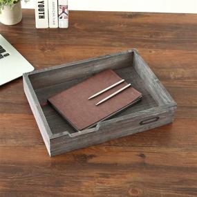 img 3 attached to Rustic Brown Wood Stackable Document Tray: Stylish Desktop File Organizer with Metal Label Holder