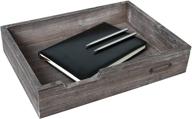 rustic brown wood stackable document tray: stylish desktop file organizer with metal label holder логотип