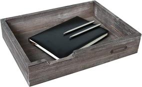 img 4 attached to Rustic Brown Wood Stackable Document Tray: Stylish Desktop File Organizer with Metal Label Holder