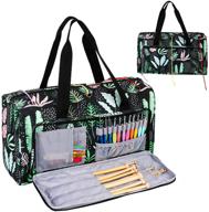 👜 green portable knitting bag with 3 oversized grommets for yarn, knitting needles, crochet hooks, and accessories – capacity yarn storage tote logo