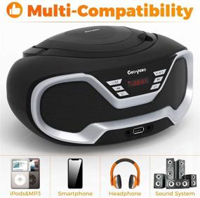 img 2 attached to 🎵 Enhanced Portability: 2 in 1 CD Player Bluetooth Boombox with FM Radio, USB, AUX Input, and Headphone Jack - Stereo Sound System