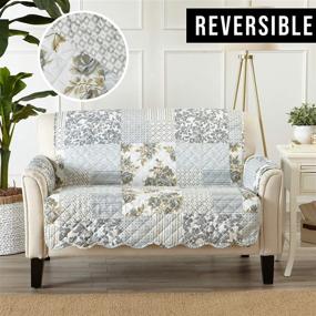 img 3 attached to 🛋️ Patchwork Scalloped Printed Furniture Protector for Loveseat - Stain Resistant and Stylish Grey Loveseat Cover