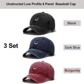 img 3 attached to 🧢 Vintage Distressed Baseball Cap Set: Low Profile Unstructured Cotton Dad Hats - Adjustable for Women and Men (3 Pack)