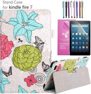 🌸 epicgadget 2019/2017 amazon fire 7 case - premium pu leather folding folio stand cover for fire 7 inch (2019/2017 release) + bonus screen protector and stylus - flower garden design logo