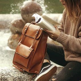 img 3 attached to 🎒 ECOSUSI PU Leather Laptop Backpack for Women, Vintage College Bookbag, Brown, Fits 15.6-inch Laptop