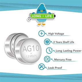 img 2 attached to 🔋 Ditty Bird 20 Pack LR1130 AG10 Batteries - Long-lasting Alkaline Button Cell Battery for Musical Sound Book Toy Watch