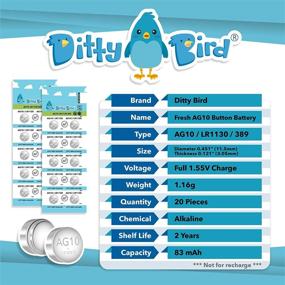 img 1 attached to 🔋 Ditty Bird 20 Pack LR1130 AG10 Batteries - Long-lasting Alkaline Button Cell Battery for Musical Sound Book Toy Watch