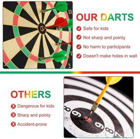 img 2 attached to Win SPORTS Magnetic Dart Board Kids Game with Two Sided Roll Up Dartboard - Indoor Outdoor Game for Kids, 15 Inch Darts Board, Includes 12 Magnetic Safe Darts - Easily Hangs Anywhere