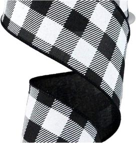 img 1 attached to 🎀 10 Yards Plaid Check Wired Edge Ribbon in Black and White, 2.5 Inches