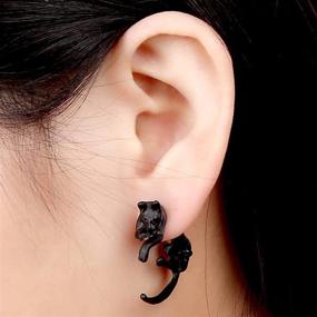 img 3 attached to Cute Hypoallergenic Cat Earrings for Halloween: Animal Cat Front and Back Earrings, Cat Ring, Black Earrings for Adults - Stainless Steel Earrings Studs Set with Cat Ear Pendant