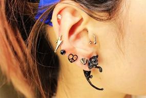 img 2 attached to Cute Hypoallergenic Cat Earrings for Halloween: Animal Cat Front and Back Earrings, Cat Ring, Black Earrings for Adults - Stainless Steel Earrings Studs Set with Cat Ear Pendant