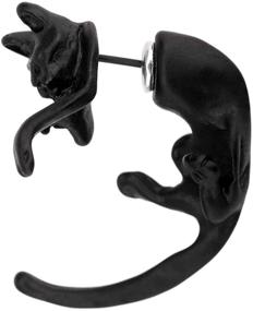 img 4 attached to Cute Hypoallergenic Cat Earrings for Halloween: Animal Cat Front and Back Earrings, Cat Ring, Black Earrings for Adults - Stainless Steel Earrings Studs Set with Cat Ear Pendant