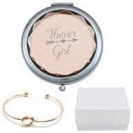 rose gold flower girl champagne compact pocket makeup mirror & knot bracelet set in gift box - perfect wedding proposal gift logo