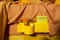 night caddy deluxe - yellow bedside caddy with usb charger, adjustable design, cup holder & space saving storage for bedrooms, dorms, bunk beds, sofas - organize remotes, tablets, laptops & phones logo