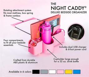 img 2 attached to Night Caddy Deluxe - Yellow Bedside Caddy with USB Charger, Adjustable Design, Cup Holder & Space Saving Storage for Bedrooms, Dorms, Bunk Beds, Sofas - Organize Remotes, Tablets, Laptops & Phones