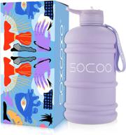 soxcoxo half gallon 64oz water bottle - leakproof straw lid, bpa free - perfect for school, sports, gym, running, fitness, outdoors - light purple logo