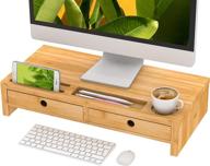 🎋 bamboo monitor stand riser with drawer - ultimate desk organizer and keyboard storage (22x10.6x4.7 inch) логотип