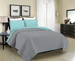img 1 attached to 🛏️ Reversible Luxury Pinsonic Solid Quilt Set with Shams – Lightweight and Soft for Year-round Comfort, Twin, Full/Queen, King Size (Aqua/Grey, Full/Queen)
