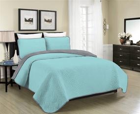 img 2 attached to 🛏️ Reversible Luxury Pinsonic Solid Quilt Set with Shams – Lightweight and Soft for Year-round Comfort, Twin, Full/Queen, King Size (Aqua/Grey, Full/Queen)