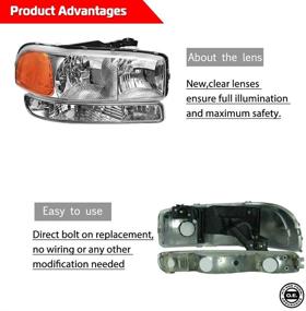 img 3 attached to Chrome Housing Amber Reflector Clear Lens Replacement Headlight Assembly and Park/Signal 🚦 Headlamp (GGMSR99-A4) - Compatible with 1999-2006 GMC Sierra 1500 2500 3500, 2000-2006 GMC Yukon