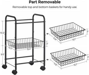 img 1 attached to Корзина для покупок SONGMICS из металла на 3 яруса: замковый тележка-утварь с корзинами, ручками и съемными полками - идеальное решение для хранения в кухне, ванной комнате, шкафе - черный UBSC03BK
