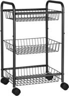 🛒 songmics 3-tier metal rolling cart: lockable utility trolley with baskets, handles, and removable shelves - perfect storage solution for kitchen, bathroom, closet - black ubsc03bk logo