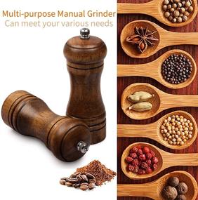 img 2 attached to Wooden Salt and Pepper Mill Set: Manual Ceramic Core Grinders for Kitchen and Restaurant Use (Pack of 2)