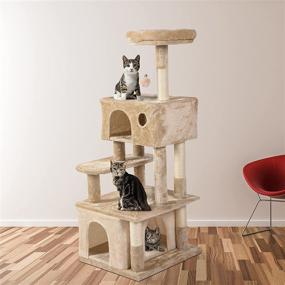 img 3 attached to 🐱 Multi-Level Indoor Cat Tree Tower with Plush Balls - Large Cat Apartment Habitat and Activity Center