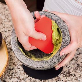 img 1 attached to Polished Exterior Granite Mortar and Pestle Set - Molcajete - Guacamole Bowl in Stylish Grey with Efficient Grinder and Crusher - Includes Silicone Mat & Scraper