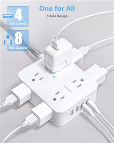 img 3 attached to 💡 Sleek 8-Outlet Surge Protector Power Strip with 4 USB Ports, 3-Sided Outlet Extender, 5Ft Braided Extension Cord, Flat Plug, Wall Mount, Desk USB Charging Station for Home Office ETL Certified