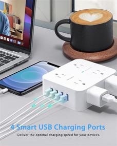 img 2 attached to 💡 Sleek 8-Outlet Surge Protector Power Strip with 4 USB Ports, 3-Sided Outlet Extender, 5Ft Braided Extension Cord, Flat Plug, Wall Mount, Desk USB Charging Station for Home Office ETL Certified