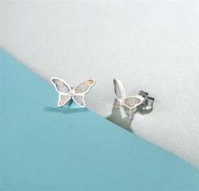 img 2 attached to 💎 FANCIME Sterling Silver Butterfly Necklace Earrings with Created Opal Blue Gemstone - Dainty Fine Jewelry Set for Women