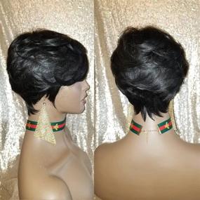 img 2 attached to 🎀 Kabadu 1B Парики Pixie Cut - Короткие парики из натуральных волос с челкой, бразильские натуральные реми волосы без клея, без кружева, натуральный стиль (1b), 1 шт. (упаковка из 1)