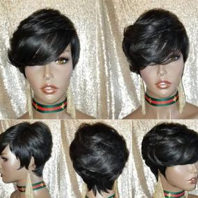 img 1 attached to 🎀 Kabadu 1B Парики Pixie Cut - Короткие парики из натуральных волос с челкой, бразильские натуральные реми волосы без клея, без кружева, натуральный стиль (1b), 1 шт. (упаковка из 1)