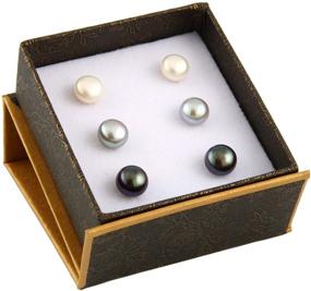 img 3 attached to Exquisite Boxed Set: 3 Pairs of 8mm Genuine Freshwater Cultured Pearl Stud Earrings in 925 Sterling Silver ✦June Birthstone✦