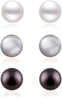 exquisite boxed set: 3 pairs of 8mm genuine freshwater cultured pearl stud earrings in 925 sterling silver ✦june birthstone✦ logo