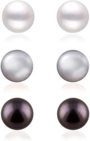 img 4 attached to Exquisite Boxed Set: 3 Pairs of 8mm Genuine Freshwater Cultured Pearl Stud Earrings in 925 Sterling Silver ✦June Birthstone✦